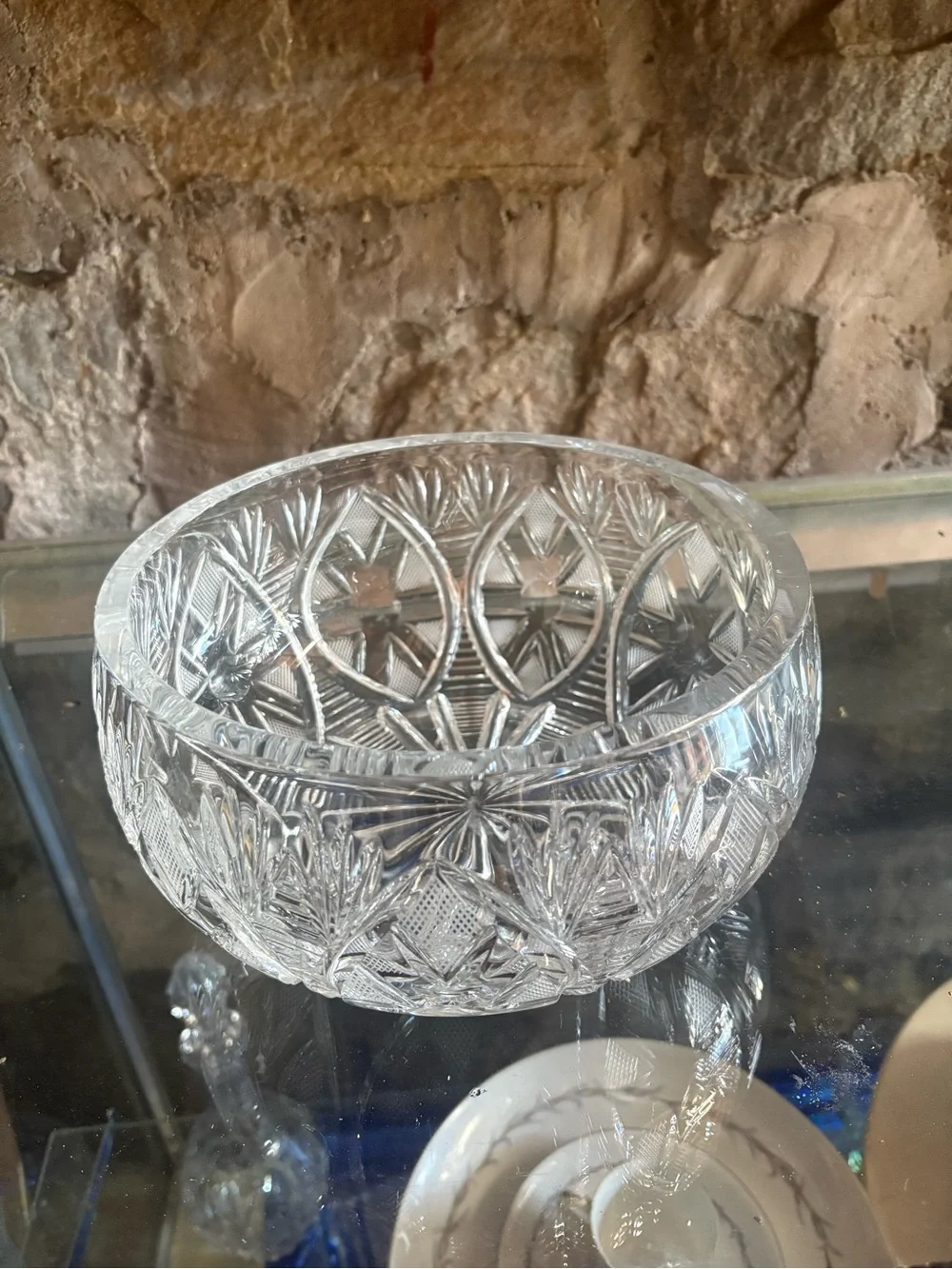 Pressed Cut crystal Decorative Bowl - very heavy thick bowl